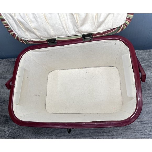 Vintage Carrying Sewing Box Wood Handle Removable Plastic Tray w/ Extras Lot - Picture 5 of 16